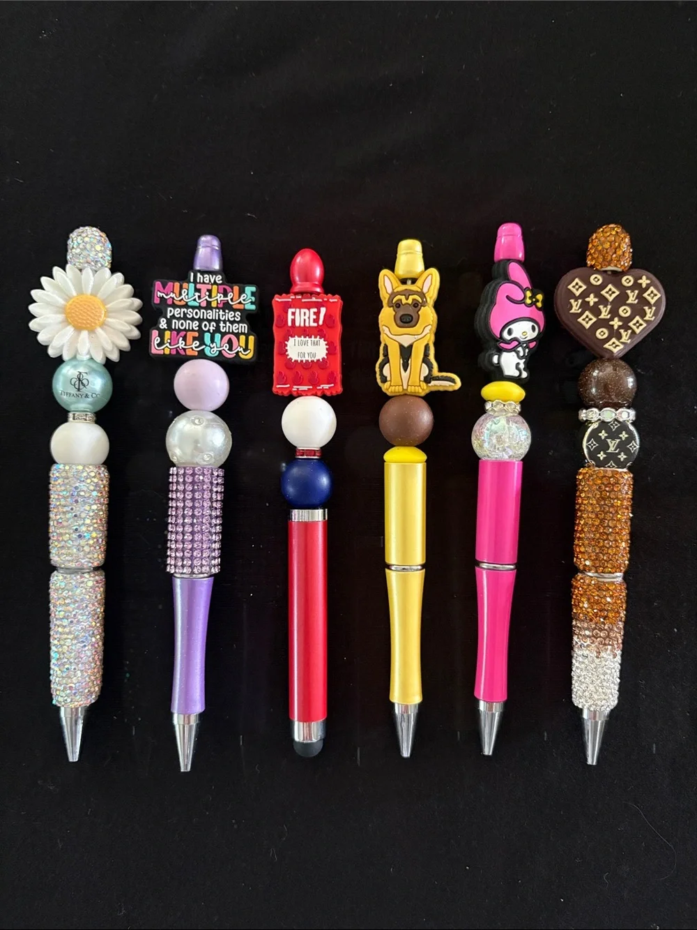 Cute Decorative Beaded Pens - White, Brown, and Pink Accents Set of 6